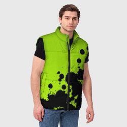 Мужской жилет Чёрные кляксы на зелёном фоне, цвет: 3D-черный — фото 2