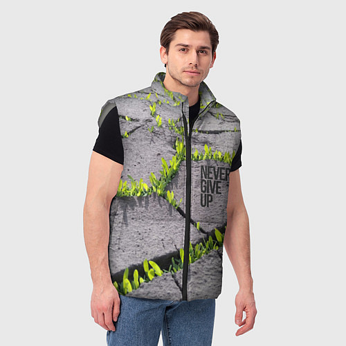 Мужской жилет Never give up - никогда не сдавайся прорасти сквоз / 3D-Светло-серый – фото 3