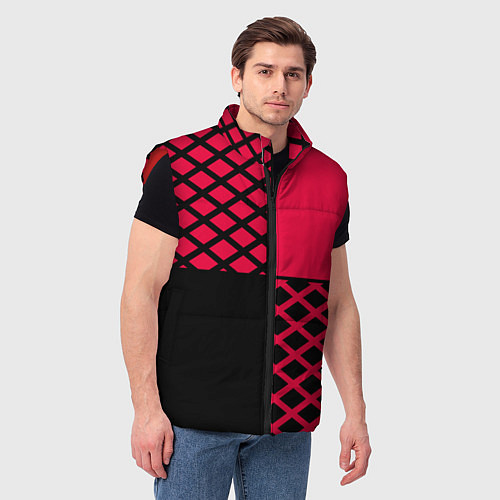 Мужской жилет Черно-красный геометрический узор / 3D-Красный – фото 3