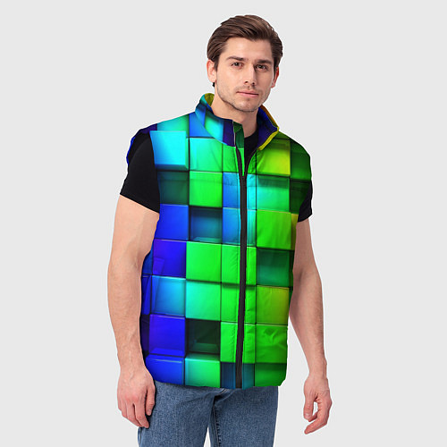 Мужской жилет Цветные неоновые кубы / 3D-Черный – фото 3