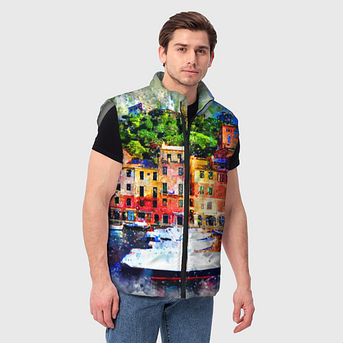 Мужской жилет Картина красочный город / 3D-Светло-серый – фото 3