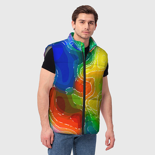 Мужской жилет Разноцветная абстрактная композиция / 3D-Светло-серый – фото 3