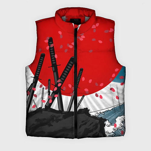 Мужской жилет Солнце, волны и катаны / 3D-Светло-серый – фото 1