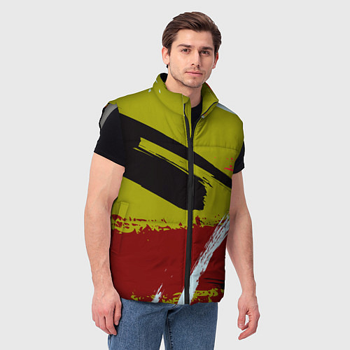 Мужской жилет Множество красок на тёмно-зелёном фоне / 3D-Светло-серый – фото 3