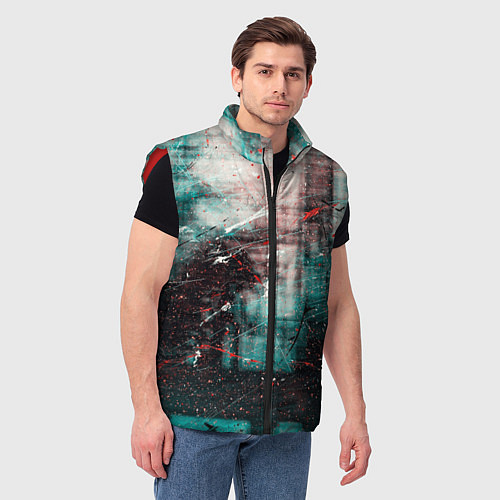 Мужской жилет Абстрактные силуэты и тени с красками, царапинами / 3D-Красный – фото 3