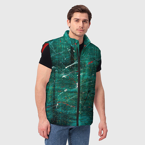 Мужской жилет Светло-зелёный туман, краски и царапины / 3D-Красный – фото 3
