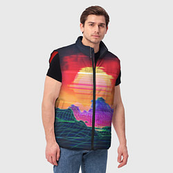 Мужской жилет Синтвейв неоновые горы на закате, цвет: 3D-красный — фото 2