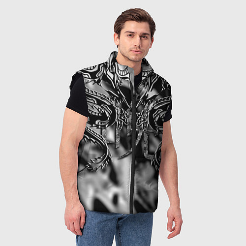Мужской жилет Оттенки серого черные трайбл драконы татуировка / 3D-Черный – фото 3