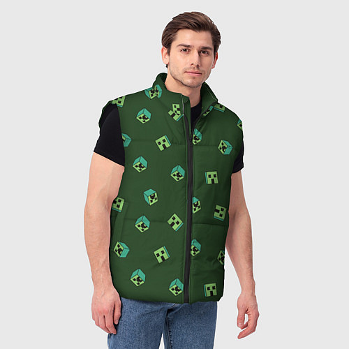 Мужской жилет Minecraft - зеленые лица / 3D-Черный – фото 3