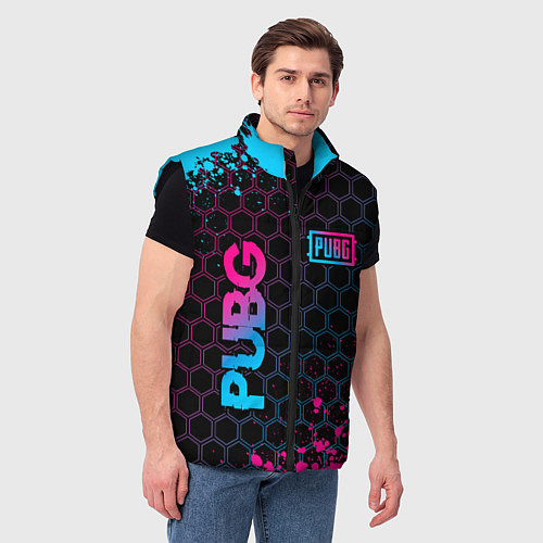 Мужской жилет PUBG - neon gradient: надпись, символ / 3D-Черный – фото 3