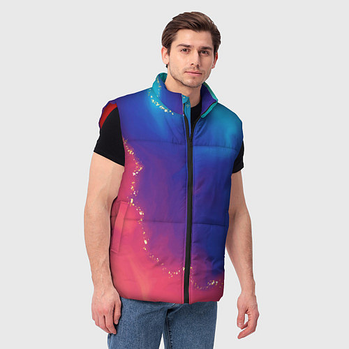 Мужской жилет Нарядный красно-синий градиент с блестками / 3D-Красный – фото 3