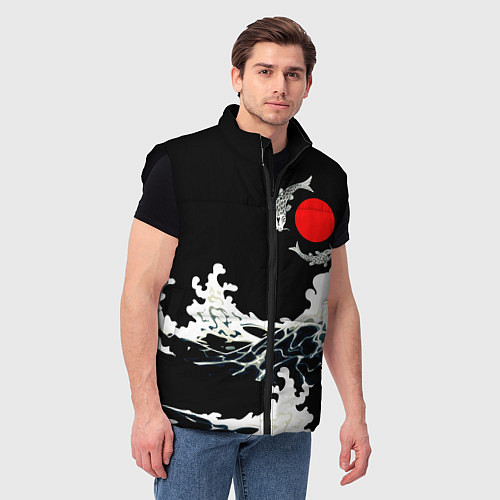 Мужской жилет Волны и рыбки / 3D-Черный – фото 3