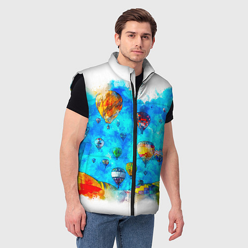 Мужской жилет Воздушные шары на фоне голубого неба рисунок / 3D-Черный – фото 3