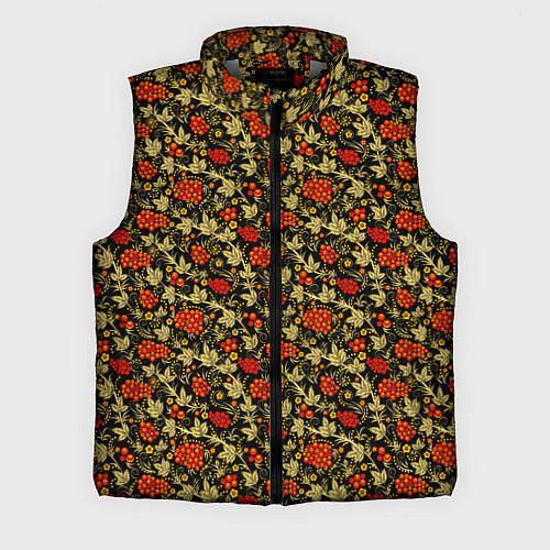 Мужской жилет Хохлома - красные ягоды / 3D-Светло-серый – фото 1