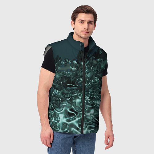 Мужской жилет Абстрактный голубой жидкий металл / 3D-Светло-серый – фото 3