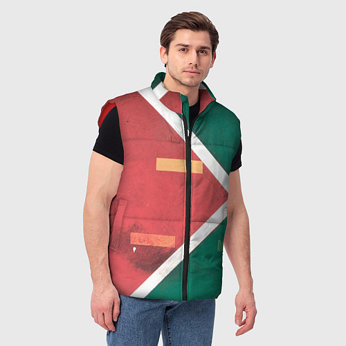 Мужской жилет Абстрактная красная и зелёная поверхность с линиям / 3D-Красный – фото 3