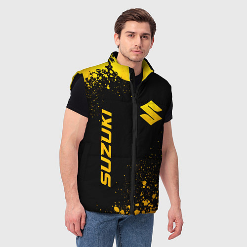 Мужской жилет Suzuki - gold gradient: надпись, символ / 3D-Черный – фото 3