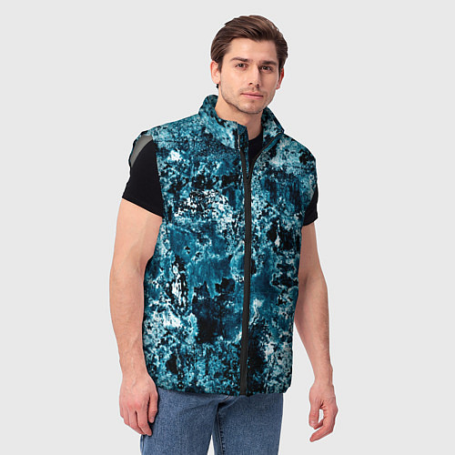 Мужской жилет Гранж - абстрактные синие разводы / 3D-Светло-серый – фото 3