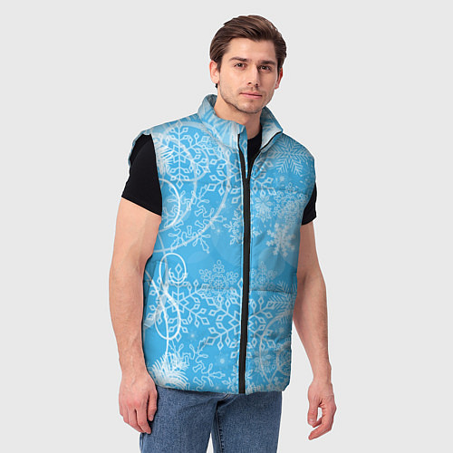 Мужской жилет Морозный узор на голубом стекле / 3D-Черный – фото 3
