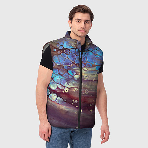 Мужской жилет Тёмный песок и синие блестящие камни / 3D-Светло-серый – фото 3