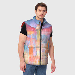 Мужской жилет Город света акварель, цвет: 3D-красный — фото 2