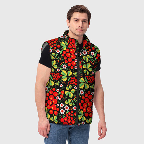 Мужской жилет Русские узоры - цветы и ягоды / 3D-Светло-серый – фото 3