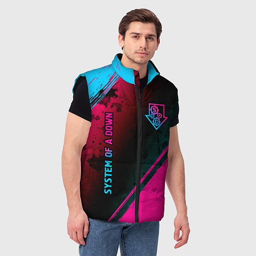 Мужской жилет System of a Down - neon gradient: надпись, символ / 3D-Черный – фото 3