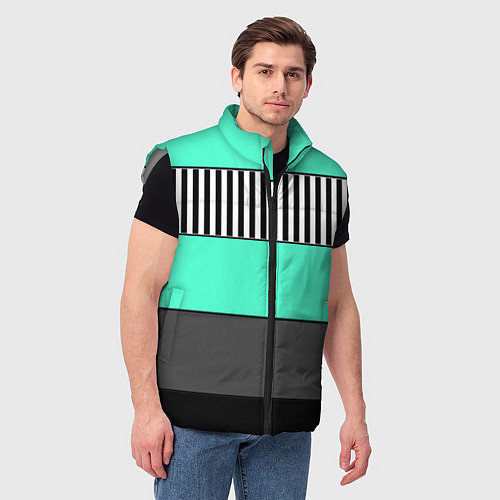 Мужской жилет Полосатый зеленый с черным и белым узор / 3D-Светло-серый – фото 3