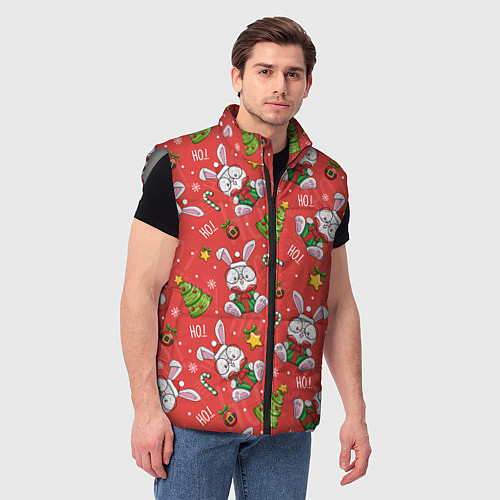 Мужской жилет Новогодний паттерн с кроликом / 3D-Светло-серый – фото 3