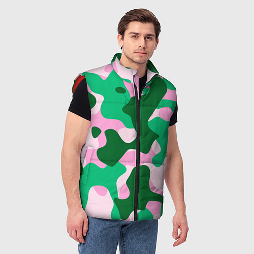 Мужской жилет Абстрактные зелёно-розовые пятна / 3D-Красный – фото 3