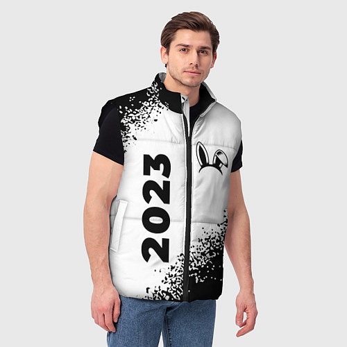 Мужской жилет Кролик НГ ободок: надпись, символ на светлом / 3D-Черный – фото 3