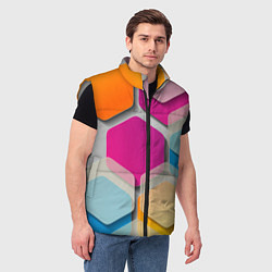 Мужской жилет Абстрактные разноцветные геометрические фигуры, цвет: 3D-светло-серый — фото 2