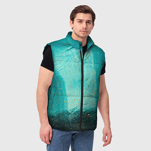 Мужской жилет Сине-зелёный туман и мазки красок / 3D-Черный – фото 3