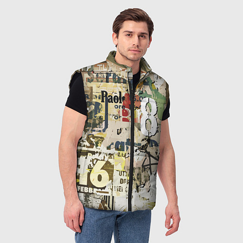 Мужской жилет Восьмёрка на фоне рваных афиш / 3D-Черный – фото 3