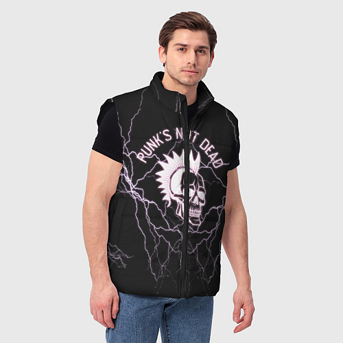 Мужской жилет Punks not dead череп и молнии / 3D-Черный – фото 3