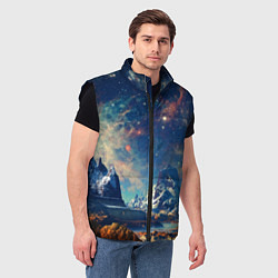 Мужской жилет Горы и бескрайний космос, цвет: 3D-черный — фото 2