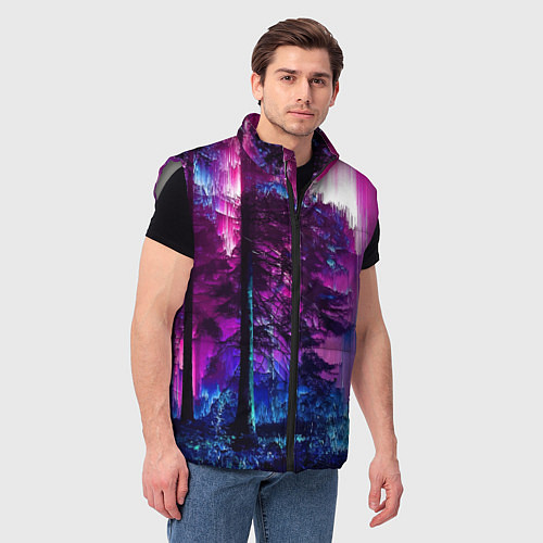 Мужской жилет Сиреневый лес - глитч / 3D-Светло-серый – фото 3