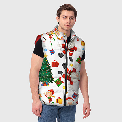 Мужской жилет Танцы с Сантой возле ёлки / 3D-Красный – фото 3