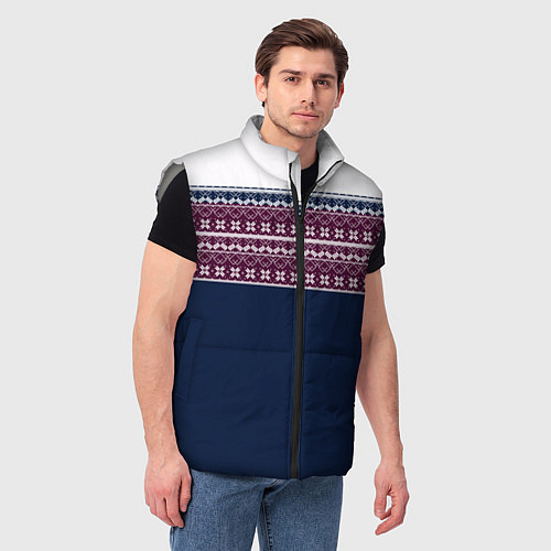 Мужской жилет Скандинавский орнамент на синем, бордовом фоне / 3D-Светло-серый – фото 3