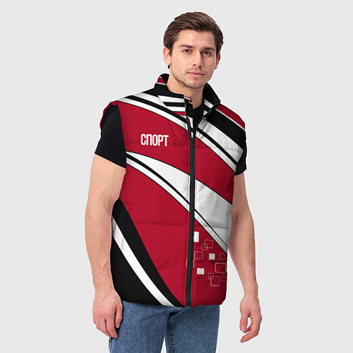 Мужской жилет Красно черная абстракция на белом спорт / 3D-Черный – фото 3