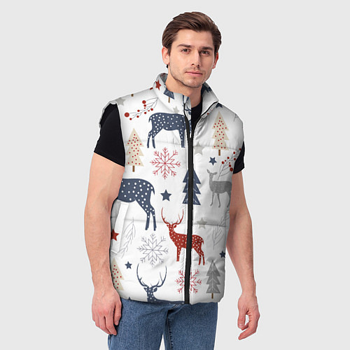 Мужской жилет Олени в новогоднем лесу / 3D-Черный – фото 3