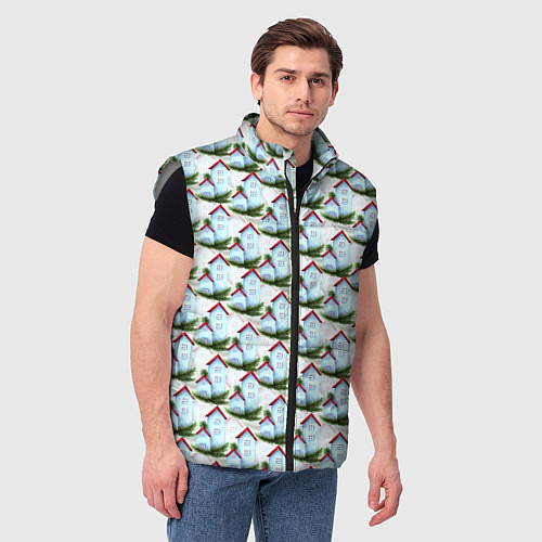 Мужской жилет Домики на еловых ветках - паттерн / 3D-Светло-серый – фото 3