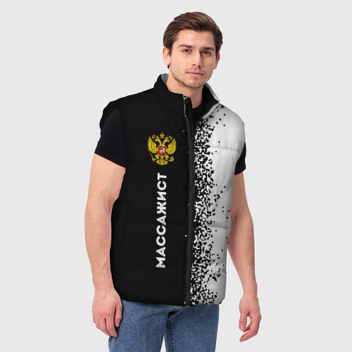 Мужской жилет Массажист из России и герб РФ: по-вертикали / 3D-Черный – фото 3