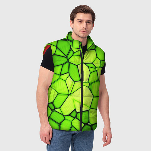Мужской жилет Неоновые салатовые осколки / 3D-Красный – фото 3