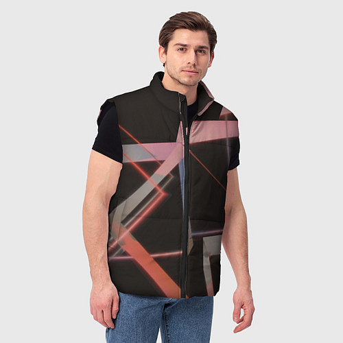 Мужской жилет Абстрактные розовые стеклянные блоки / 3D-Черный – фото 3