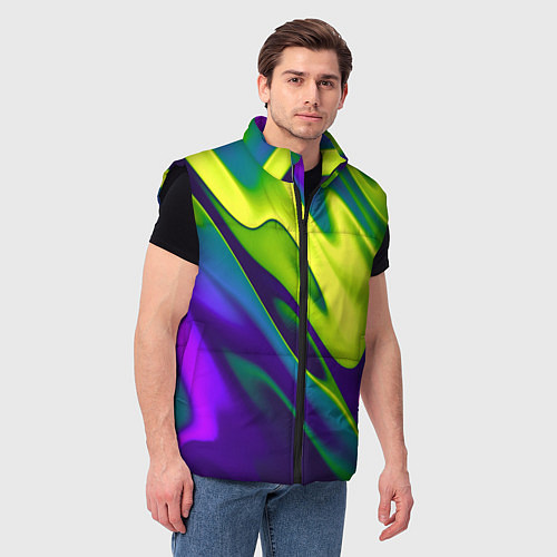 Мужской жилет Сине-зелёное и фиолетовое абстрактное слияние / 3D-Черный – фото 3