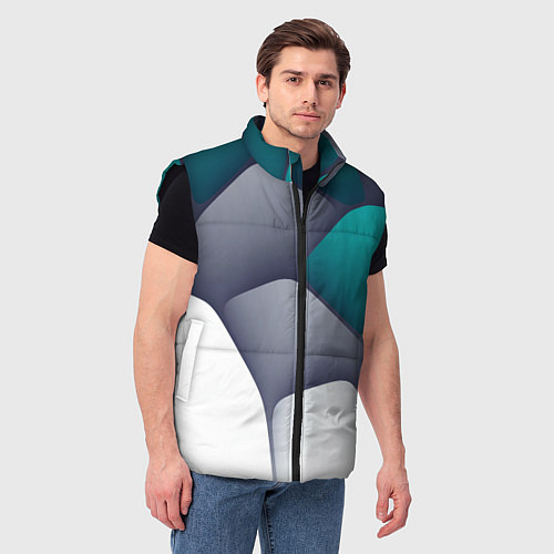 Мужской жилет Серо-бело-синий каменный паттерн / 3D-Черный – фото 3