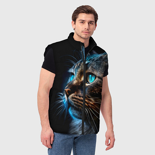 Мужской жилет Кот с неоновыми глазами / 3D-Черный – фото 3