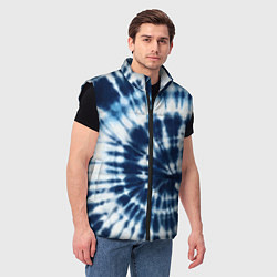 Мужской жилет Эффект тай дай - размытый синий узор, цвет: 3D-черный — фото 2