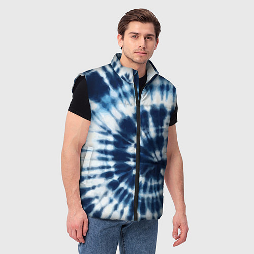 Мужской жилет Эффект тай дай - размытый синий узор / 3D-Черный – фото 3